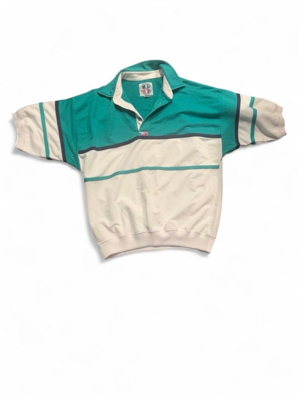 Jordache Teal and Cream Retro Rugby Polo